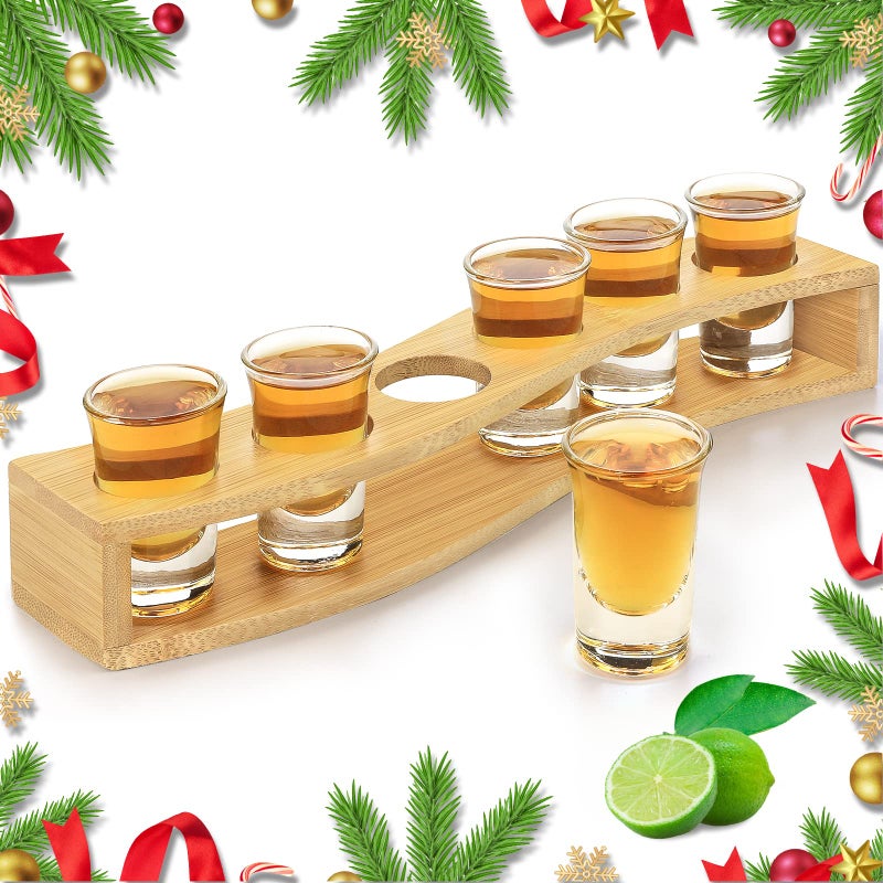 LINALL Shot Glasses 6pcs Shot Glass Set 1oz/30ml Shot Glass Holder Heavy Base for Whisky Tequila 6 Shot Glass Serving Tray (6pcs) - Image 2